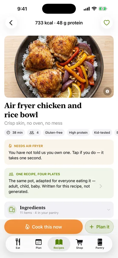 A recipe, with its four plates